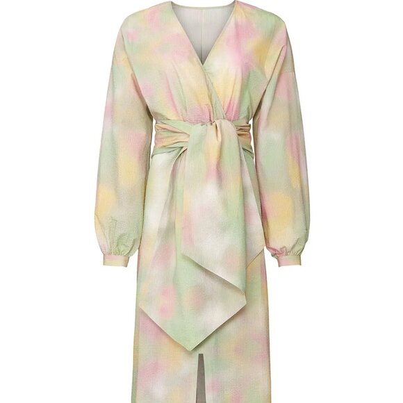 Just Female Dresses & Skirts - JUST Female Nikki Pastel Seersucker midi Maxi Dress Tie Dye Obi Robe Kimono  MED